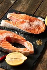 Raw salmon steaks