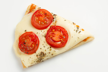 Slice Margarita pizza on the white background