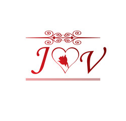 JV love initial with red heart and rose