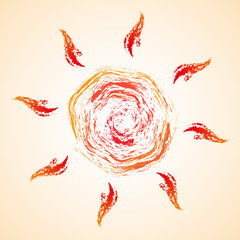 abstract symbol of the sun with rays of yellow red and orange