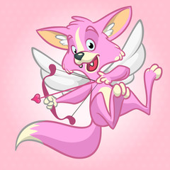 Vector fox cupid with bow and arrow. Illustration of a rose fox cupid for St Valentine's Day. Isolated