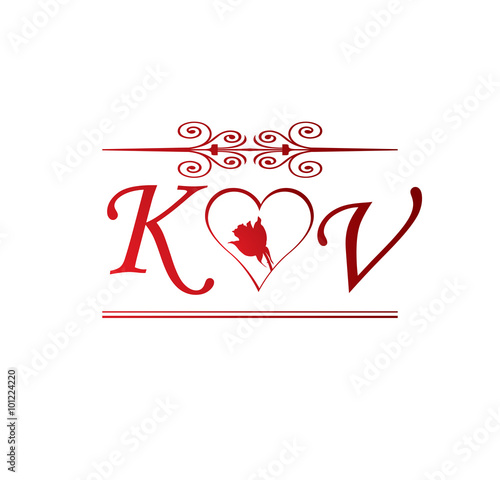 Kv Love Initial With Red Heart And Rose Kv Love Initial With Red Heart And Rose