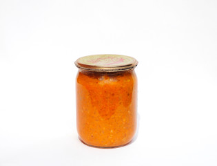 Delicious product of roasted zucchini, red paprika, chili pepper