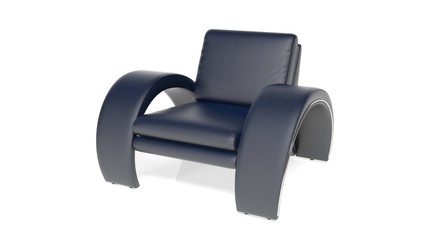 Black leather armchair, furniture isolated on white background