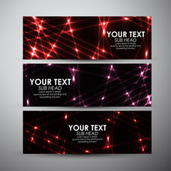 Vector banners set with abstract red shining background. 