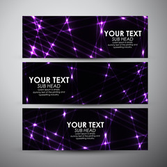 Vector banners set with abstract purple shining background. 