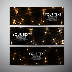 Vector banners set with abstract gold shining background. 
