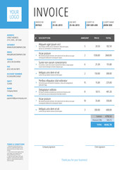 Vector Invoice Form Template Design. Vector Illustration. Blue and Gray Color Theme