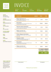Vector Invoice Form Template Design. Vector Illustration. Green and Brown Color Theme