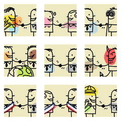 12 cartoon characters having a handshake © NLshop