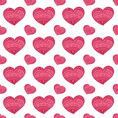 Fototapeta na wymiar Vector seamless pattern with pink hearts on white background. St.Valentine's Day pattern. Heart pattern. Lovely pattern.