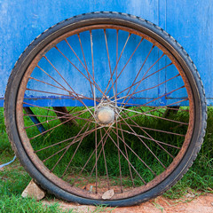 bicycle tire on old