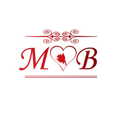 MB love initial with red heart and rose