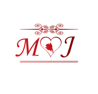 MJ love initial with red heart and rose Stock Vector | Adobe Stock