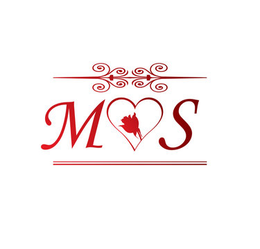 Ms Love Initial With Red Heart And Rose Stock Vector Adobe Stock