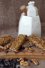 Pieces Kozinaki, sunflower seeds and walnuts.