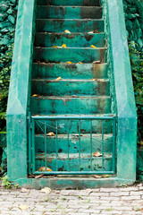 sement stairs with green line for separated up or down