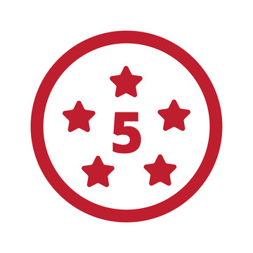 Flat red Five Star icon in circle on white
