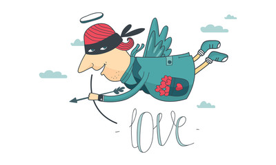 the cupid flying on the sky, card