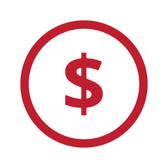 Flat red Dollar icon in circle on white