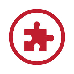 Flat red Puzzle icon in circle on white