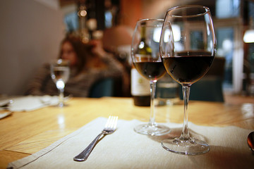 red wine in a French restaurant interior