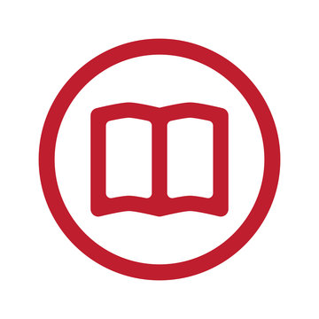 Flat red Book icon in circle on white