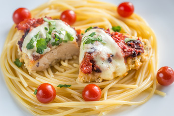 Baked chicken with parmesan and mozzarella