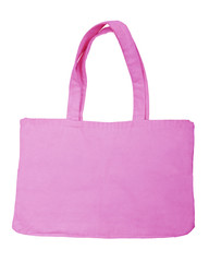 pink cotton bag on white isolated background.