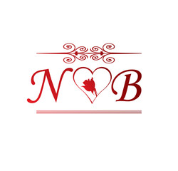 NB love initial with red heart and rose