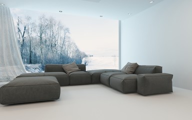 Comfortable cool bright living room interior