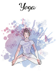 Vector Yoga. Watercolor background