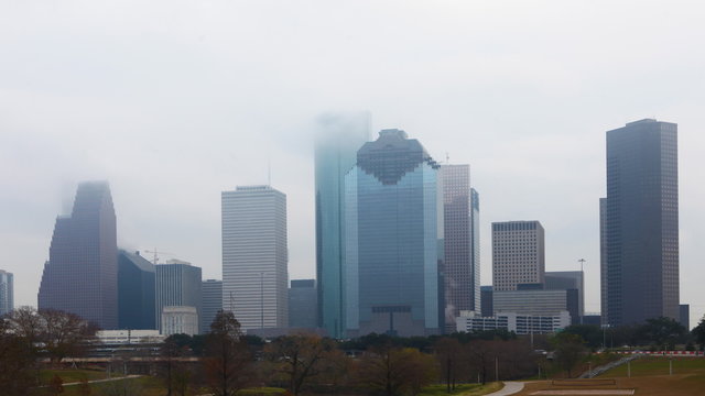 4K UltraHD Timelapse of a foggy Houston skyline