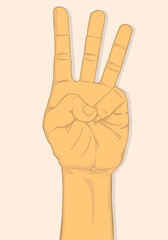 Left hand show three fingers. vector and illustration design