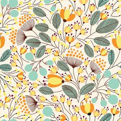 Materiał do szycia Elegant seamless pattern with flowers, vector illustration