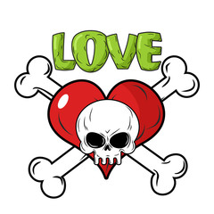 Skull and heart. Love to death is an emblem for feast of St. Val