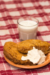 Macro shot of french toast and yogurt