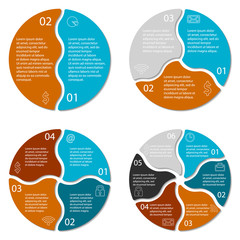 Set of round infographic diagram. Circle chart with 2, 3, 4, 6 options. Business concept. Vector eps10