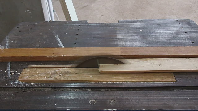 work circular saw and a longitudinal cut wood