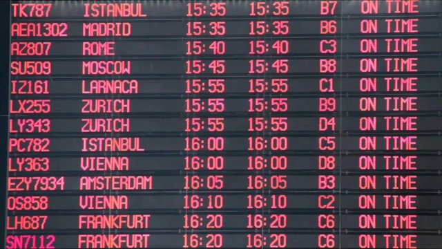 Flight information board in Ben Gurion international airport .  Terminal 3.Tel Aviv. Israel