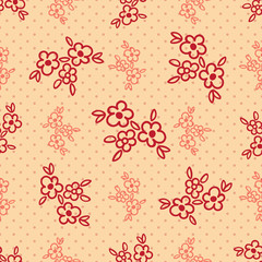 Vector seamless background with polka dots and flowers.