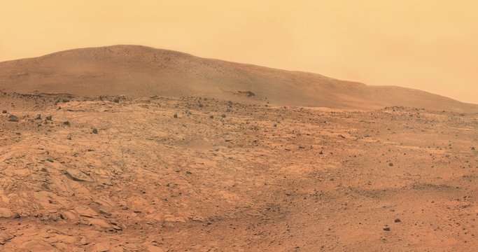 Panning shot, with camera shake, of moderate dust storm at Tuskegee Crater, Mars.. Data: JPL/NASA. 