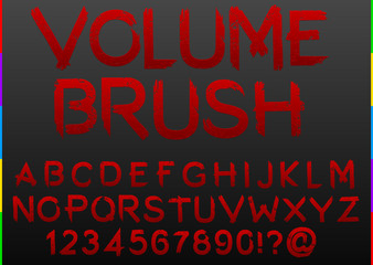 Distressed red paint brush grunge font alphabet. High-quality vector volume industrial design typeface for logo, graffiti, gym or urban text