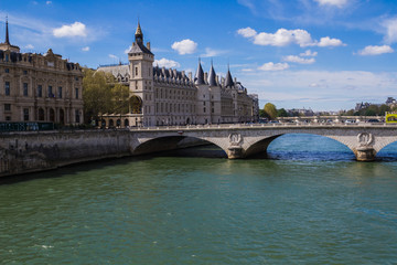 The bridge Pont Notre Dame over river Seine in Paris, France.
