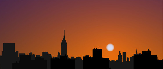 Obraz premium Vector illustration of city landscape silhouette sunset.