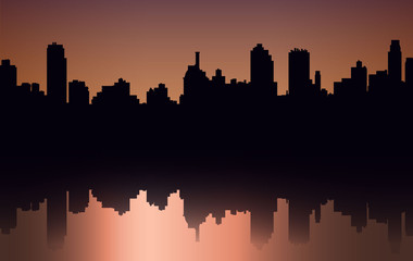 Fototapeta na wymiar Vector illustration of city landscape silhouette sunset.