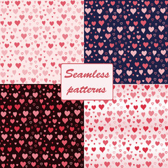 Set of 4 seamless patterns with hearts.