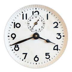 Old clock face isolated on white