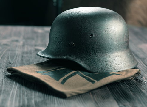 Fototapeta Rusty german army helmet from second world war.