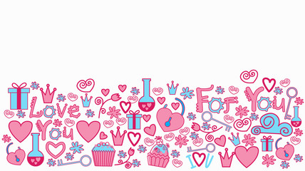 Valentines Day Abstract Background Hand Draw Horizontal Banner Sketch Doodle